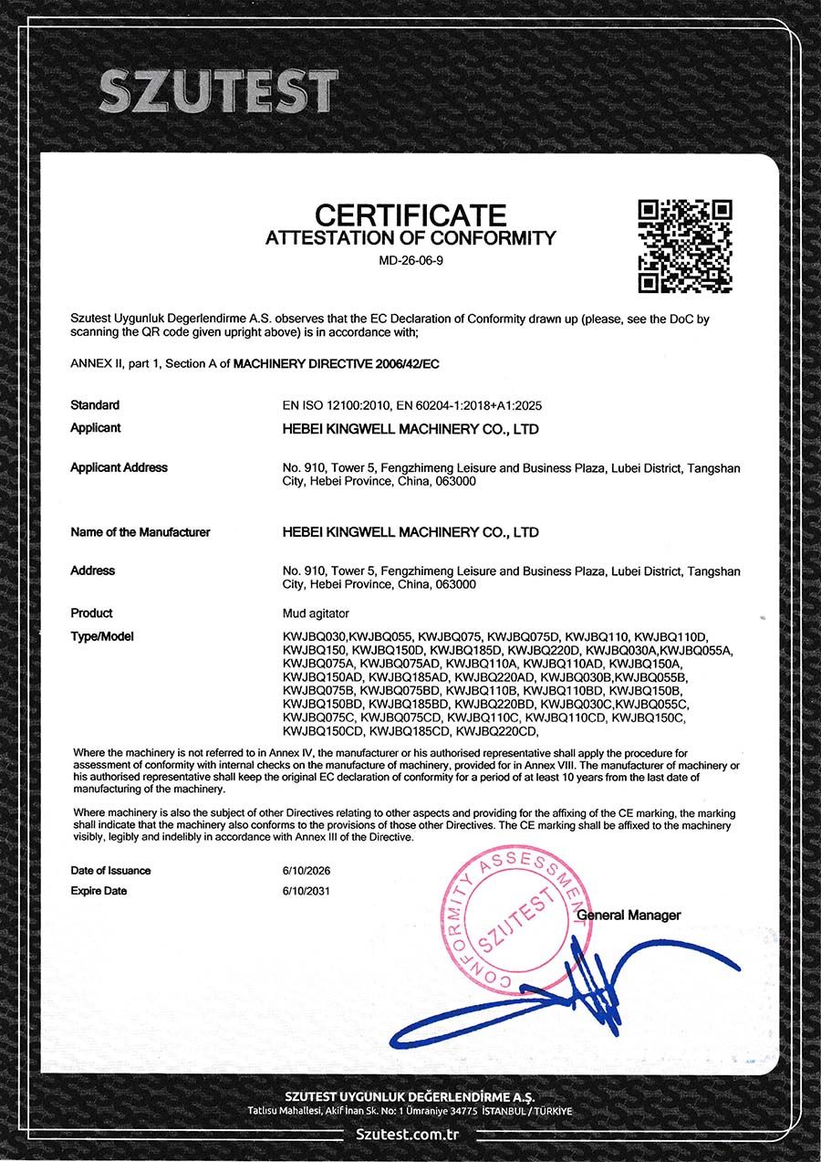 Our Mud Agitators Pass EU CE Certification